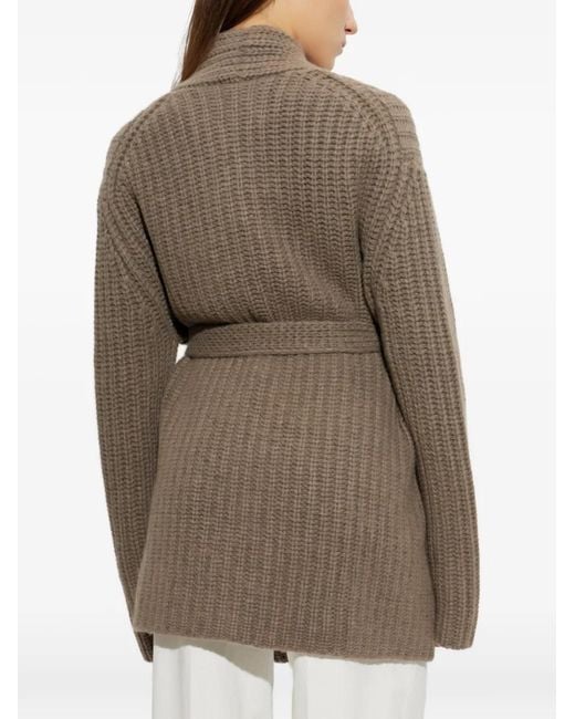 Lisa Yang Natural Jacqueline Belted Waffle-Knit Cardigan