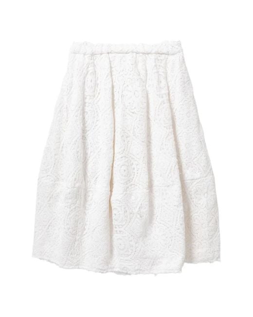 Comme des Garçons White Lace-Patterned Pleated Midi Skirt