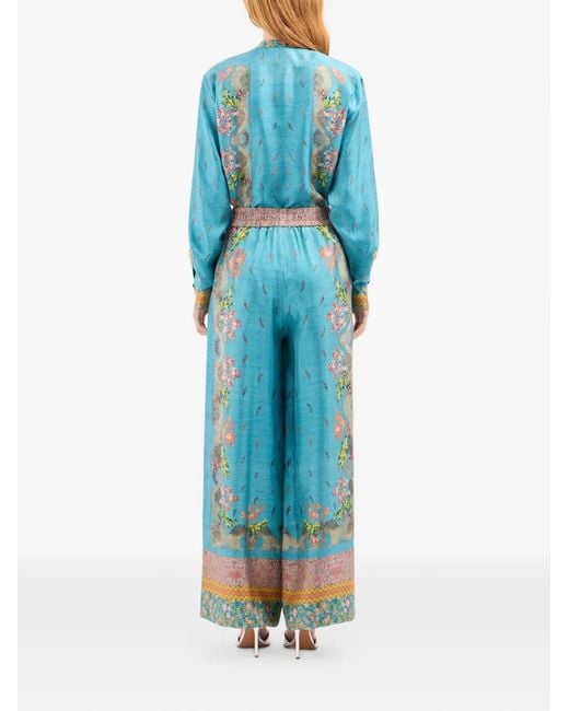 Pierre Louis Mascia Blue Floral-Print Trousers