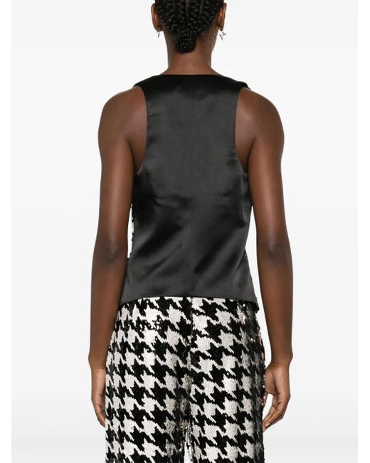 MITILIANE COUTURE Black Houndstooth-Patterned Sequinned Vest