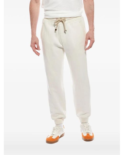 Brunello Cucinelli White Drawstring Track Pants for men