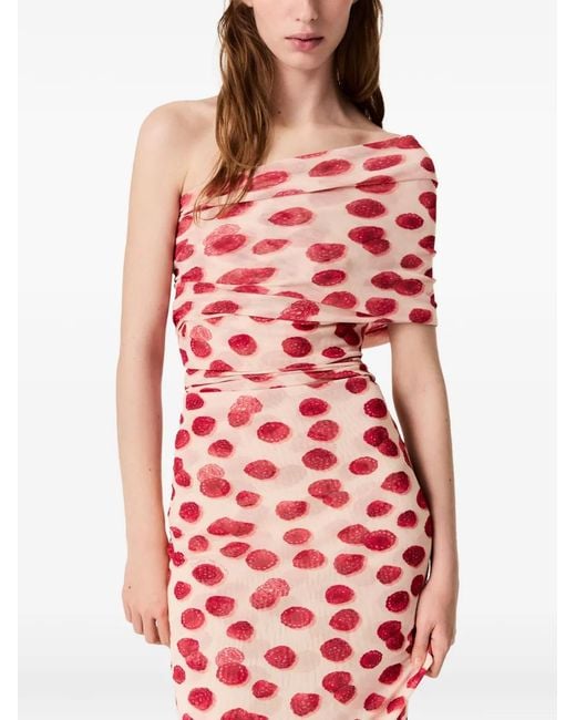Stella McCartney Red Raspberry-Print Ruched Maxi Dress
