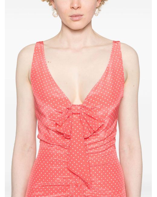 Alessandra Rich Pink Polka Dot Silk Midi Dress