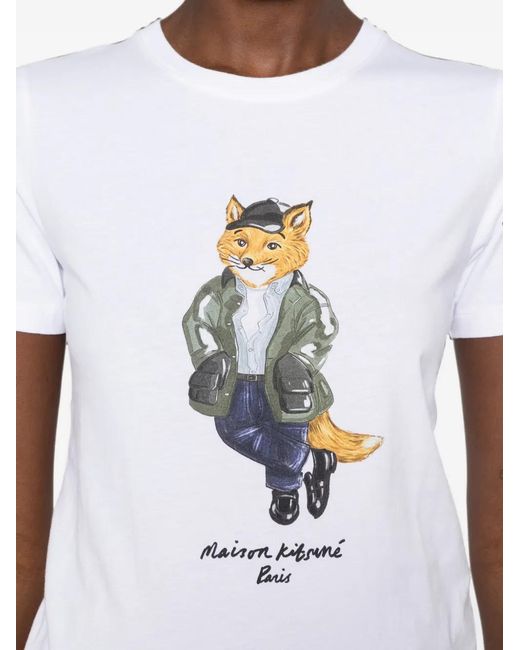 Maison Kitsuné White Weekend Fox Printed T-Shirt