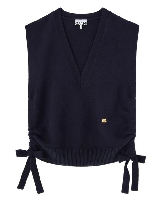 Ganni Blue Classic Wool Vest