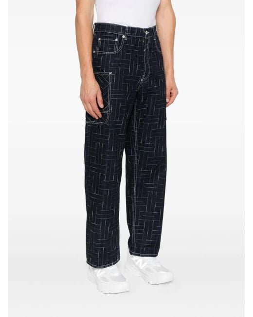 KENZO Blue Geometric-Pattern Jeans for men