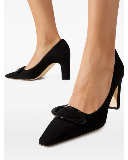Manolo Blahnik Black Fenixhi Pointed Buckle Suede Pumps