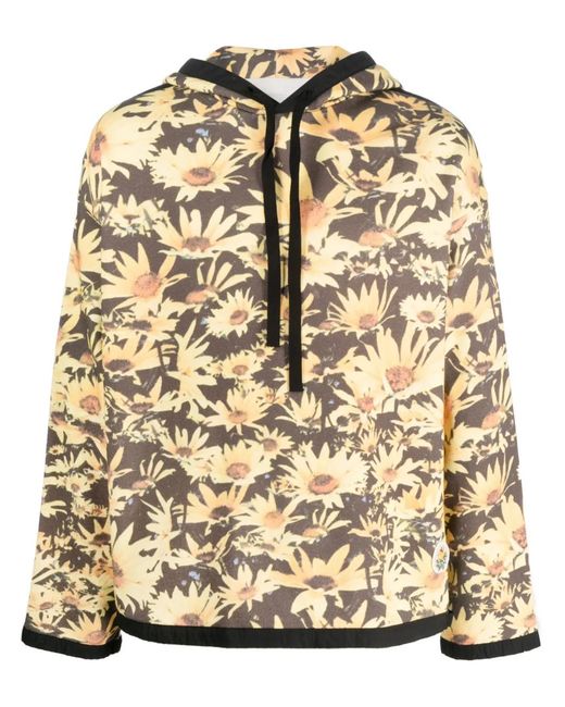 Jil Sander Natural Floral Print Drawstring Hoodie for men