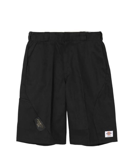 Undercover Black X Dickies Asymmetric-Stitch Logo-Patch Shorts for men