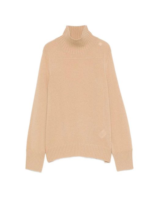 Allude Natural Ribbed-Knit Mock-Neck Sweater