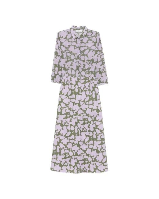 Whyci White Patterned Button-Up Midi Dress