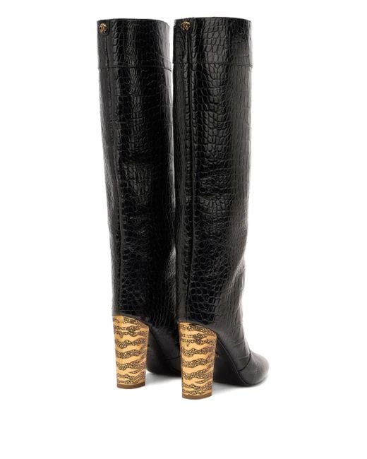 Roberto Cavalli Black Crocodile-Effect Leather Boots