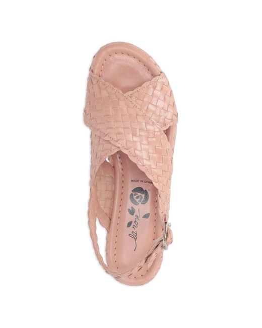 LA ROSE Pink Woven Crossover-Strap Platform Sandals