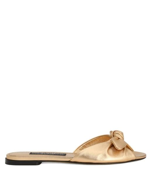 Dolce & Gabbana Natural Bow-Detail Leather Sandals