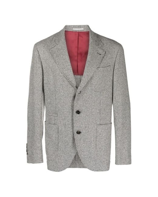 Brunello Cucinelli Gray Houndstooth-Pattern Blazer for men
