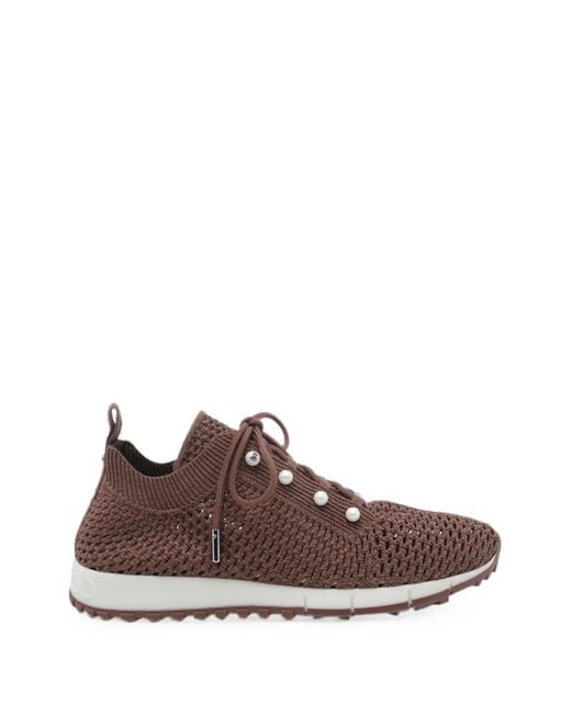 Jimmy Choo Brown Veles Pearl-Embellished Sneakers
