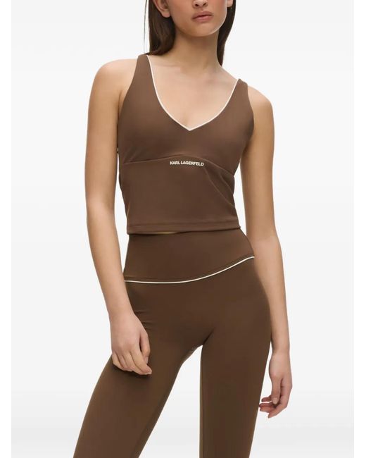 Karl Lagerfeld Brown Contrast-Piping Active Top