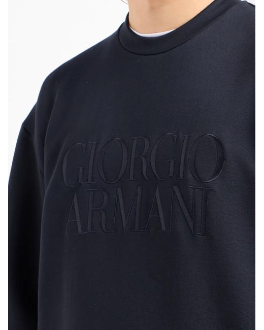 Giorgio Armani Blue Logo-Embroidered Round-Neck Jumper for men