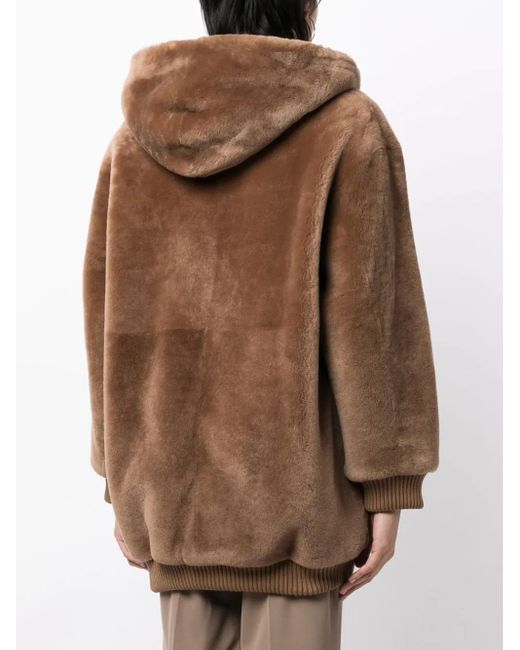 Yves Salomon Brown Zip-Up Hooded Oversized Coat