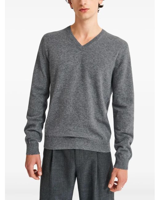 Pringle of Scotland Gray Cashmere V-Neck Knitted Sweater for men