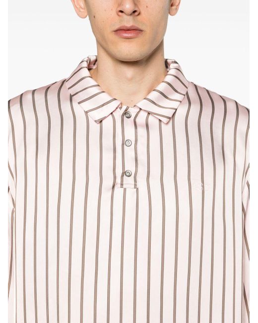 4SDESIGNS White Striped Satin Polo Shirt for men