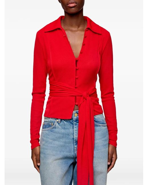 Ganni Mesh Blouse Met Gemêleerd Effect in het Red
