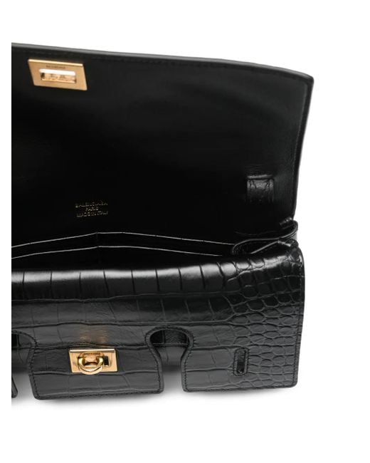Balenciaga Black Embossed Croc Crossbody Bag
