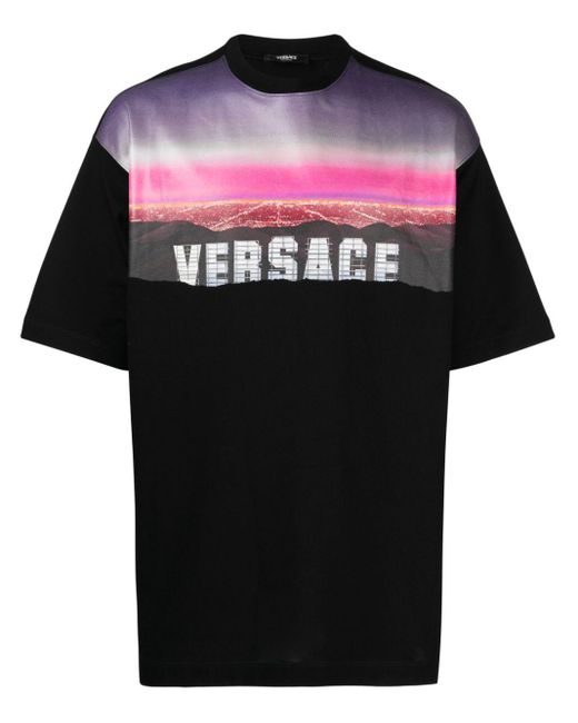 Versace Black Graphic-print Cotton T-shirt for men