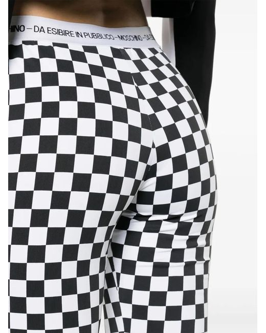 Moschino White Checkerboard-Print Flared Trousers