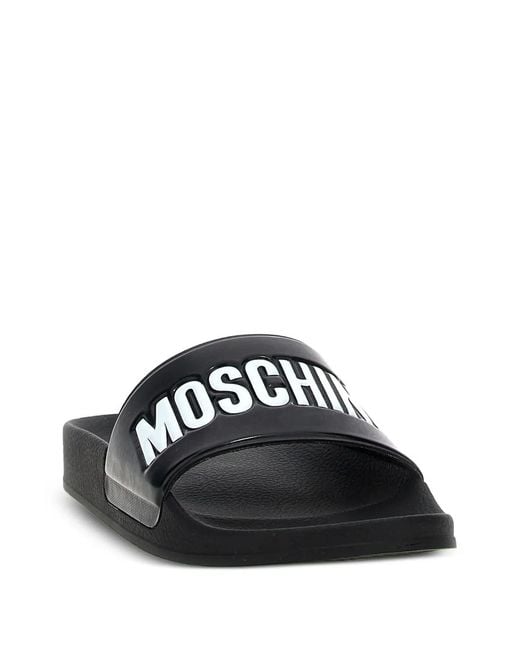 Moschino Black Logo-Print Slides for men