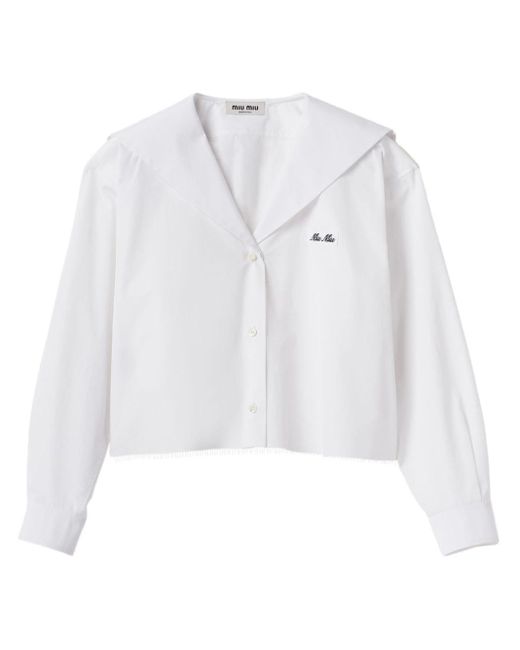 Chemise en popeline à logo appliqué Miu Miu en coloris White
