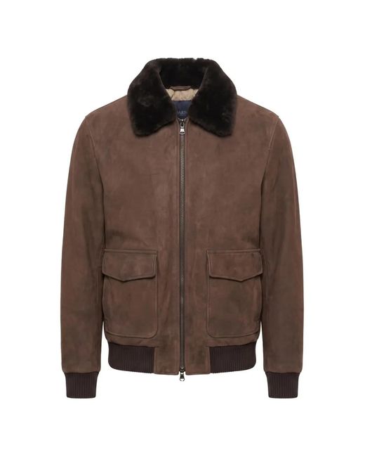 Arte' Brown Shearling-Collar Suede Jacket for men