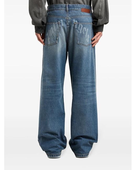Palm Angels Blue Curved Logo Loose-Fit 5 Pockets Jeans for men