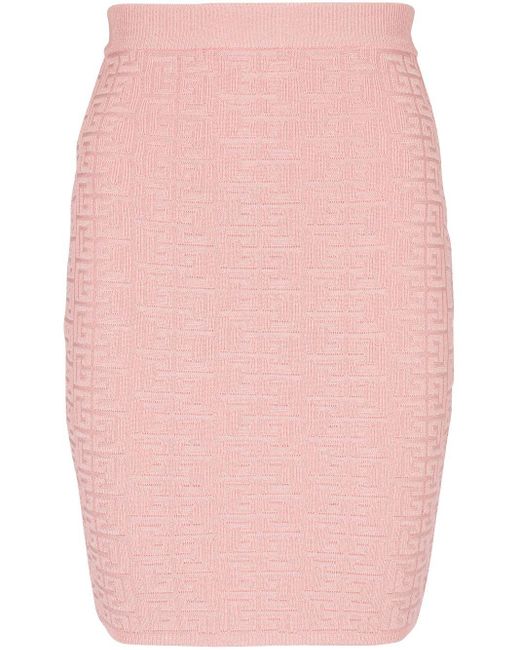 Falda corta con motivo PB en intarsia Balmain de color Pink