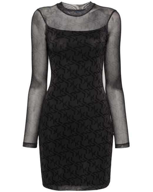 Karl Lagerfeld Black Logo-print Mesh Mini Dress