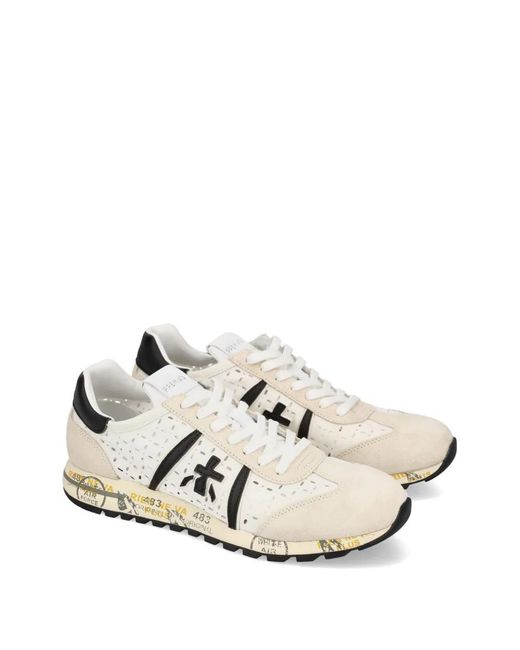 Premiata White Lucyd Suede-Panel Sneakers