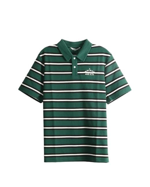 Malbon Golf Green Fairway Bass Club Striped Short-Sleeve Polo Shirt for men