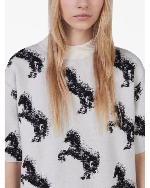 Stella McCartney White Pixel Horse Wool Jumper