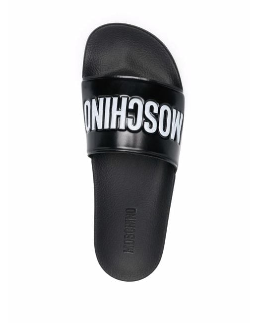 メンズ Moschino ラバー ロゴ プールスライド Black