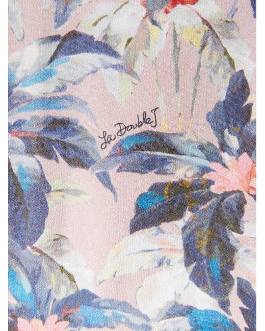 LaDoubleJ White Luna Floral-Print V-Neck Midi Dress