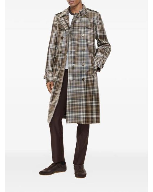 Burberry Gray Checked Belted Coat for men