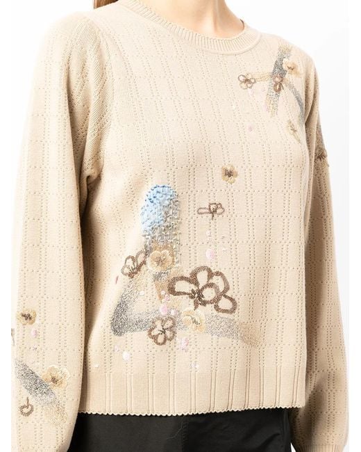 Shiatzy Chen Natural Embroidered Crew-Neck Jumper