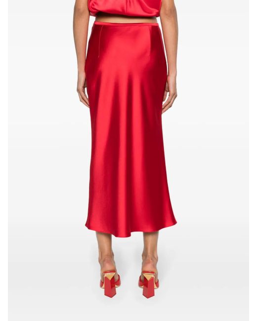 V:PM ATELIER Red Dramatic Midi Satin Skirt