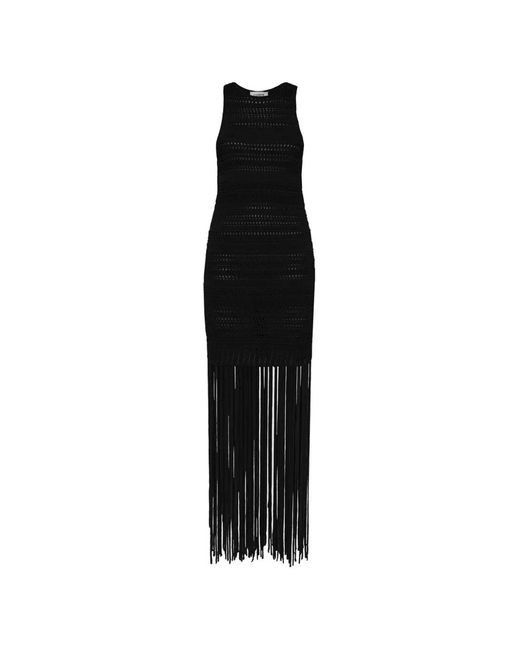 Laneus Black Fringed-Hem Knitted Dress