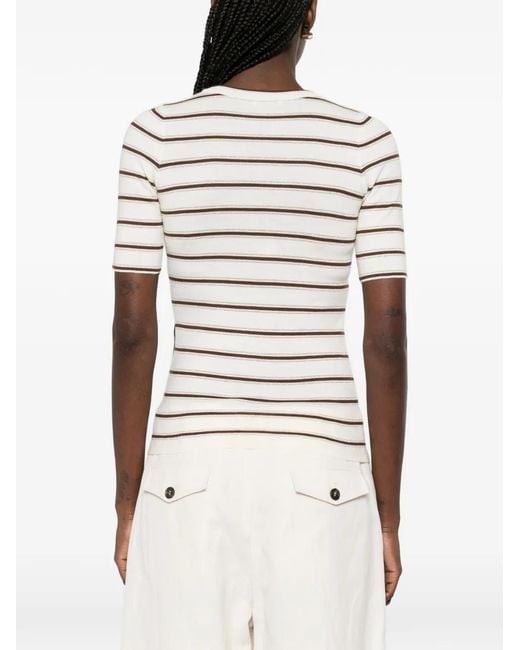 Brunello Cucinelli White Striped T-Shirt