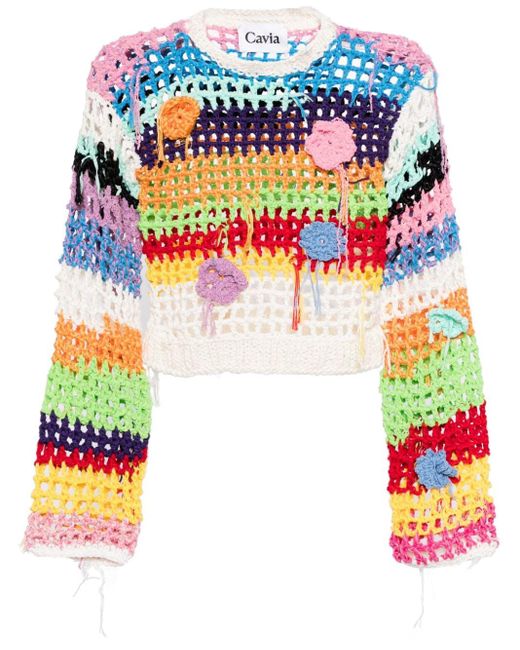 CAVIA Blue Striped Crochet-knit Jumper