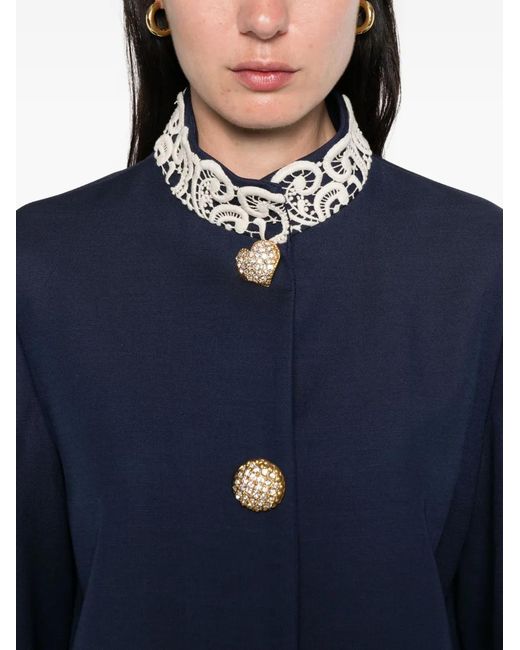 Valentino Garavani Blue Lace-Trimmed Button-Detail Jacket