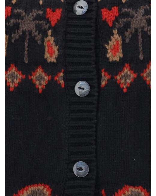 Alanui Black Fair Isle-Pattern Wool Cardigan