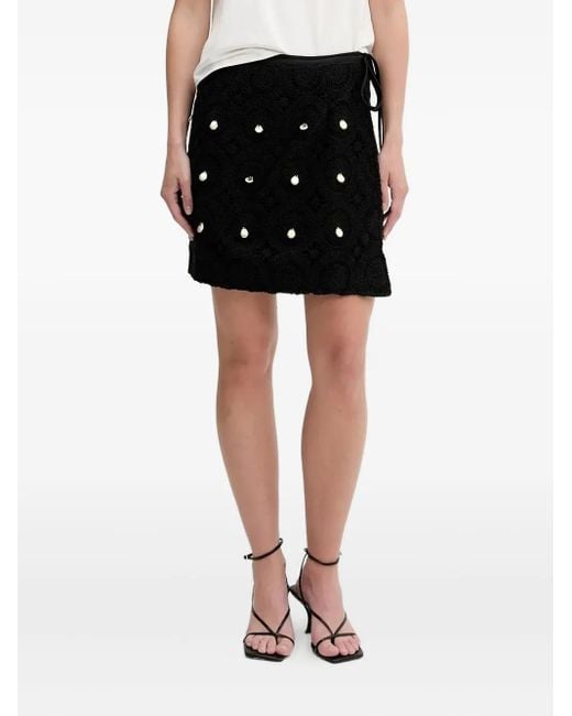 Never Fully Dressed Black Crochet-Detail Wrap Mini Skirt