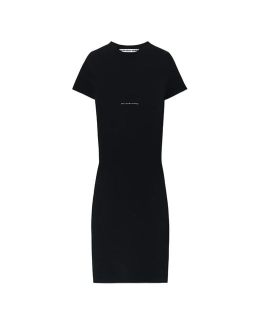 Alexander Wang Black Logo-Detail Short-Sleeve Crewneck Mini Dress